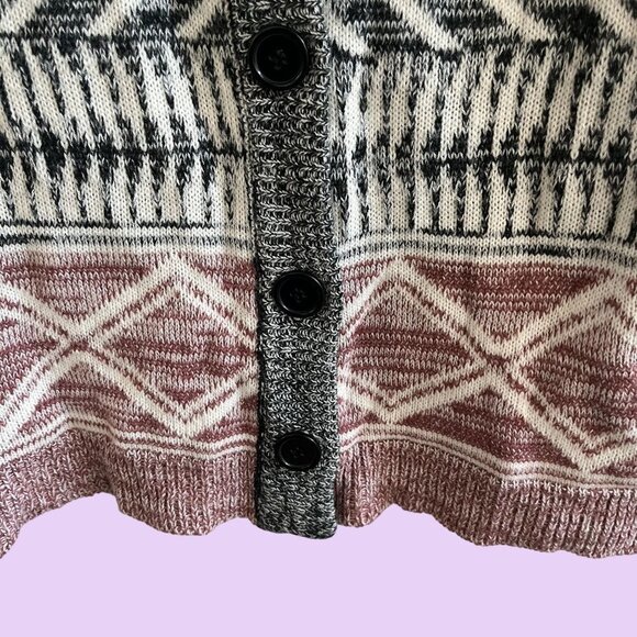 Cardigan Jacket Long Sleeve Womens S Black White Red Button Up Aztec Design - Picture 6 of 12